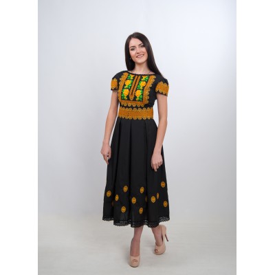 Embroidered dress "Golden Autumn Navy"
